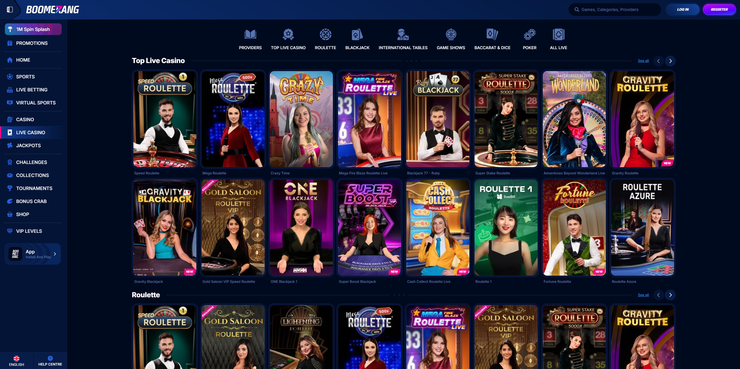 Boomerang Casino live dealer tables streaming roulette and blackjack