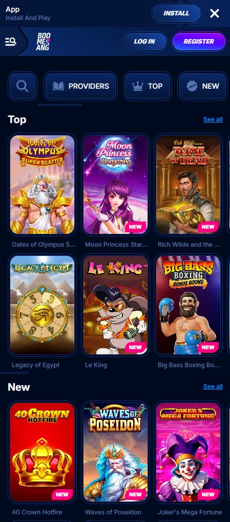 Boomerang Casino mobile app running slots on a smartphone in Ireland