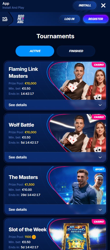 Boomerang Casino VIP tournaments and loyalty rewards on mobile