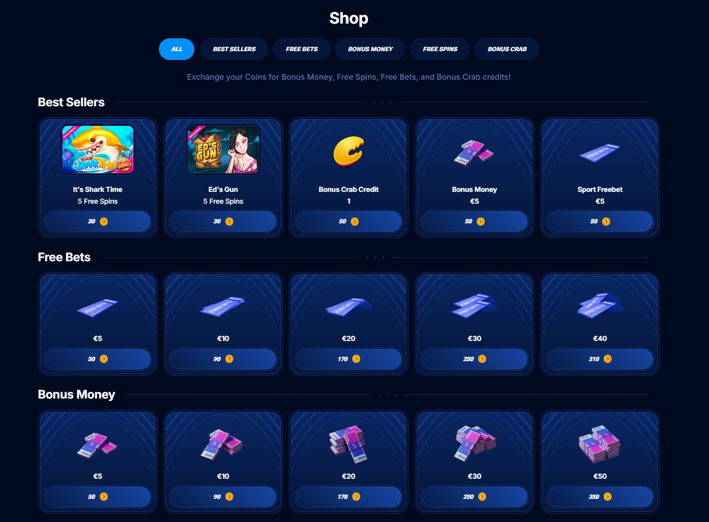 Boomerang Casino Bonus Shop with loyalty coins rewards
